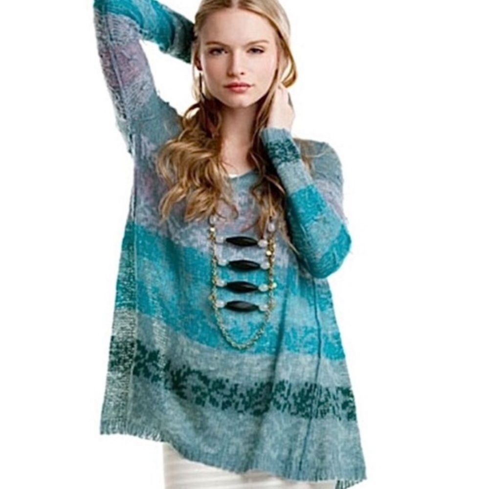 Free People Sweater Candlelight Oversized Open Knit Alpaca Blend Striped Sweater
